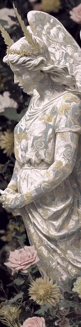 Free angel bookmark featuring a praying angel statue in the garden